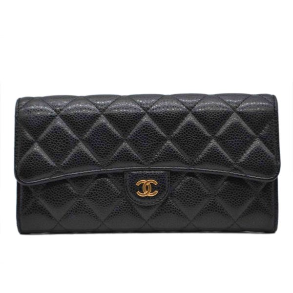 89931 1 Chanel Matelassé Soft Caviar Skin Long Wallet Black