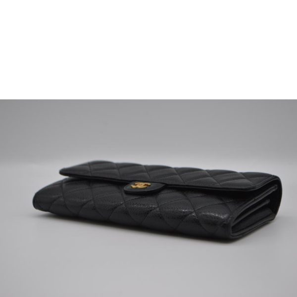 89931 3 Chanel Matelassé Soft Caviar Skin Long Wallet Black