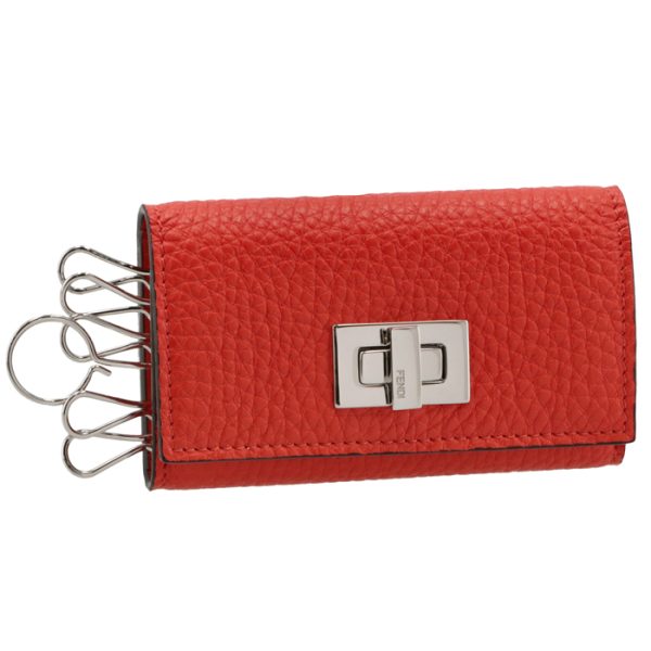 8ap159a91bf0pg3 Fendi Selleria Peekaboo Key Case Bag 6 Rows Tulip Orange Red