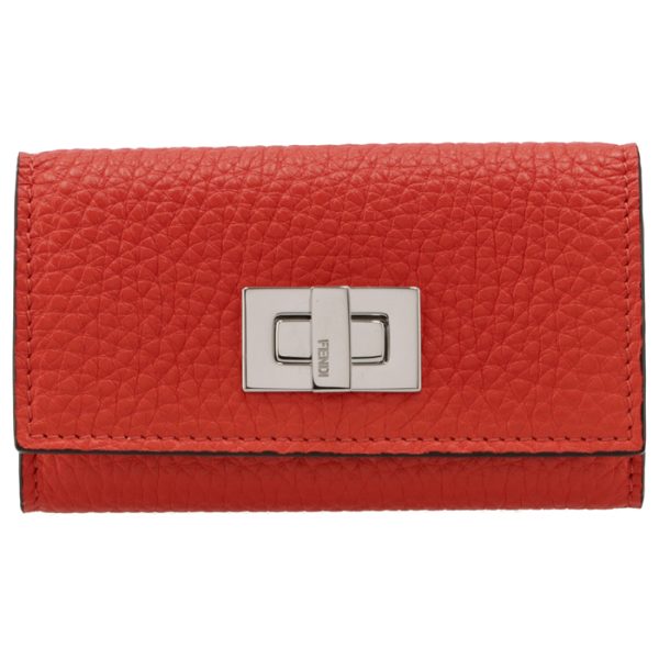 8ap159a91bf0pg3 1 Fendi Selleria Peekaboo Key Case Bag 6 Rows Tulip Orange Red