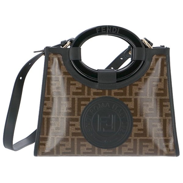 8bh353a86nf14tu Fendi Small Runaway Shopper Zucca Pattern Shoulder Bag Black