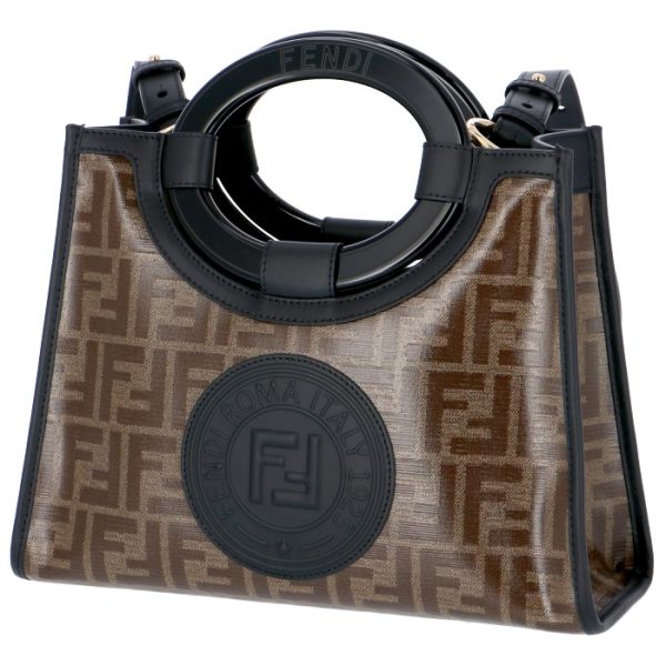 8bh353a86nf14tu 1 Fendi Small Runaway Shopper Zucca Pattern Shoulder Bag Black