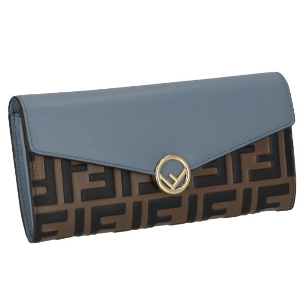 8m0251aaiif19wu FENDI FF Logo Long Wallet Blue Zucca