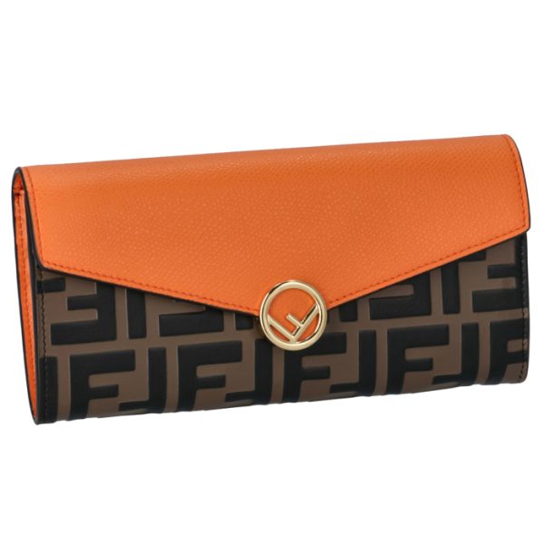 8m0251aaiif1b12 FENDI FF Logo Long Wallet Orange Zucca