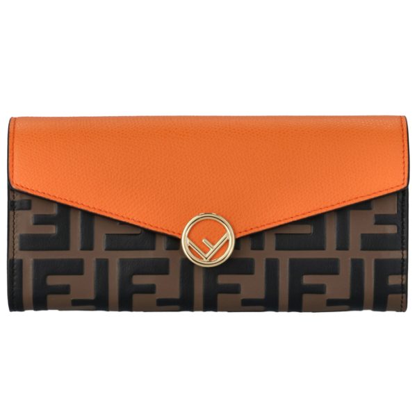 8m0251aaiif1b12 1 FENDI FF Logo Long Wallet Orange Zucca