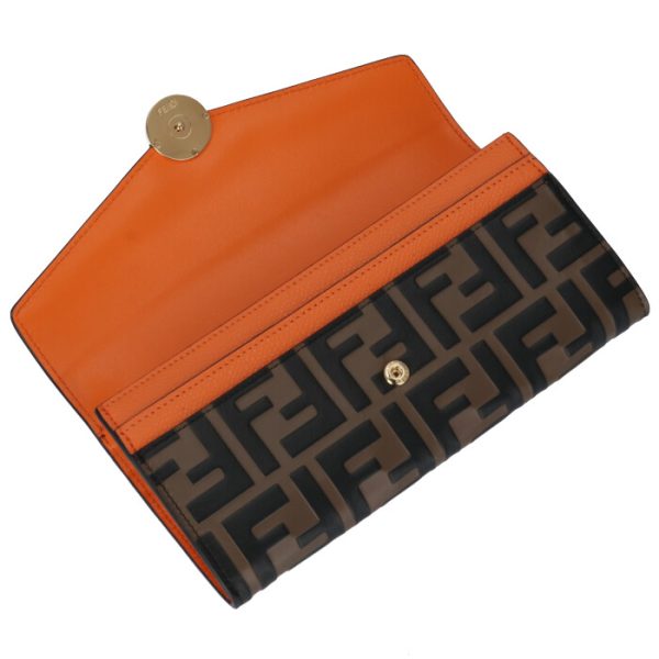 8m0251aaiif1b12 4 FENDI FF Logo Long Wallet Orange Zucca