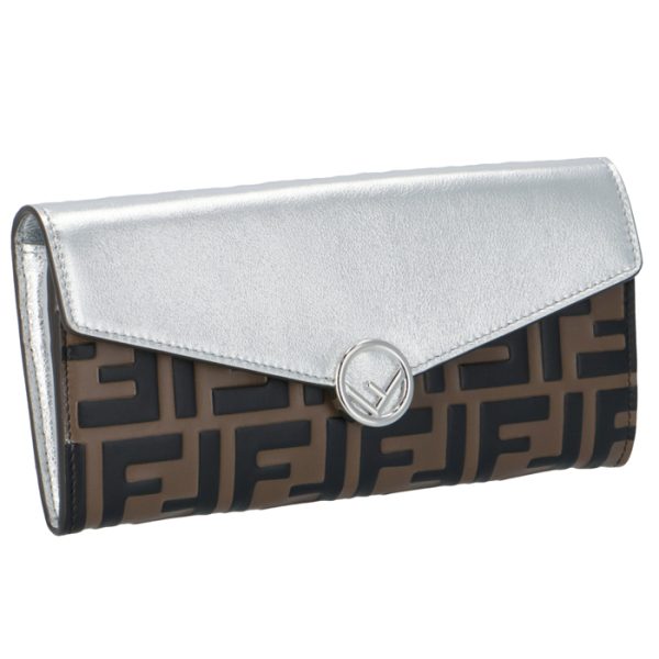 8m0251aaitf1a11 FENDI FF Logo Long Wallet Silver Zucca