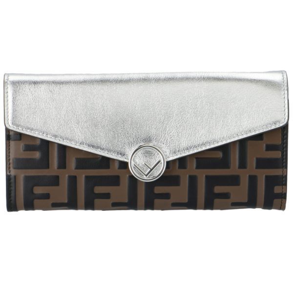 8m0251aaitf1a11 1 FENDI FF Logo Long Wallet Silver Zucca