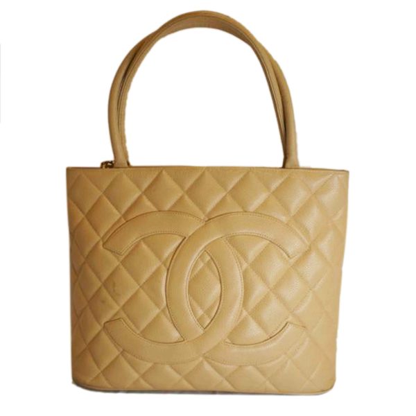 90096 1 Chanel Reprint Tote Bag Caviar Skin Beige