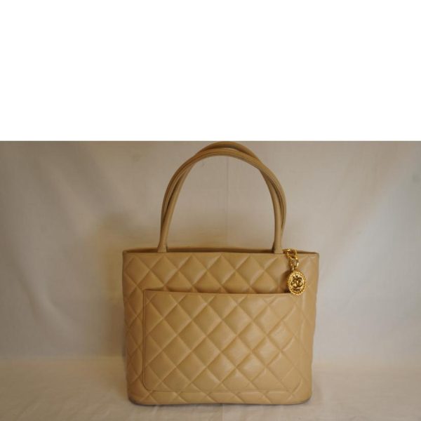 90096 2 Chanel Reprint Tote Bag Caviar Skin Beige