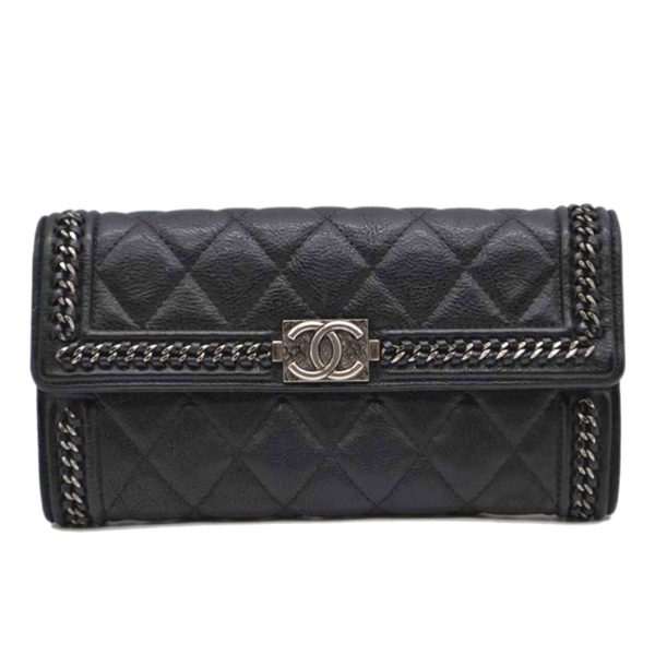 90111 1 Chanel Boy Chanel Chain Around Long Wallet Black