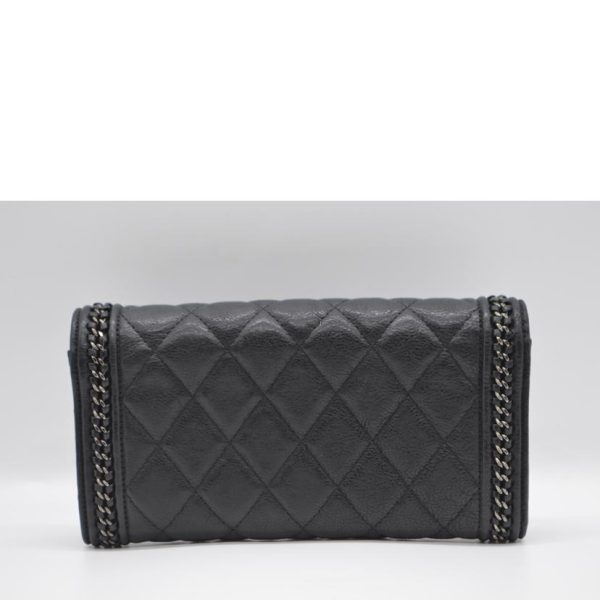 90111 2 Chanel Boy Chanel Chain Around Long Wallet Black