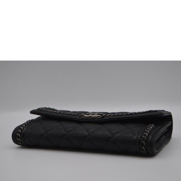 90111 3 Chanel Boy Chanel Chain Around Long Wallet Black