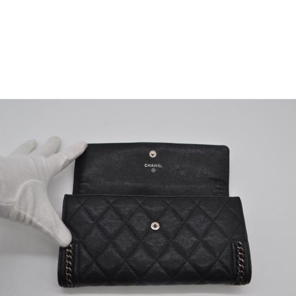 90111 4 Chanel Boy Chanel Chain Around Long Wallet Black