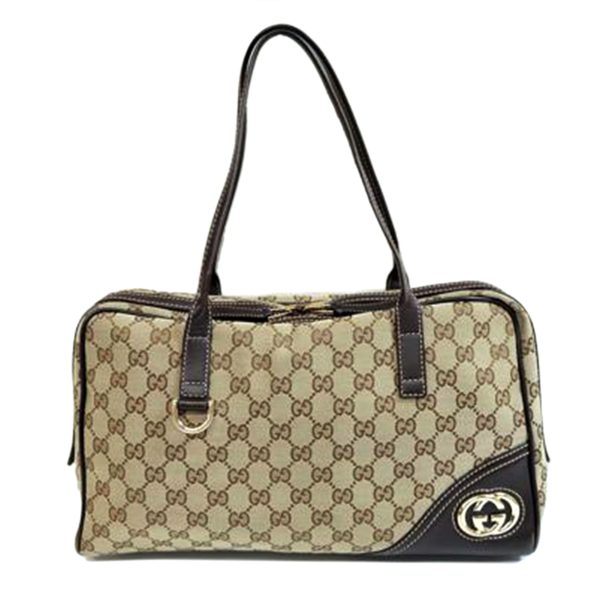 90307 1 Gucci GG Canvas Sookie Interlocking Boston Bag Brown