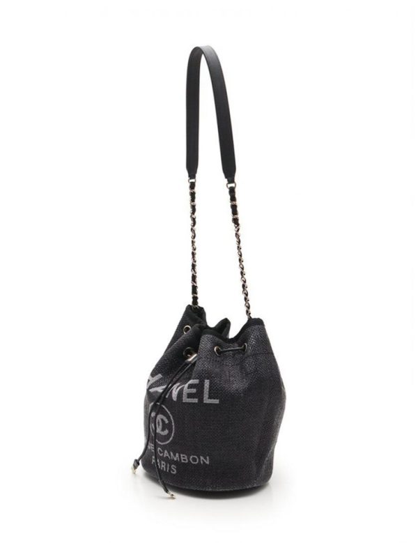 903121001010 2 Chanel Deauville Shoulder Bag Raffia Black Gray