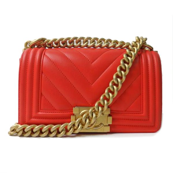 90402 1 Chanel Boy Chanel 20 Lambskin Chain Shoulder Bag Gold Hardware Orange