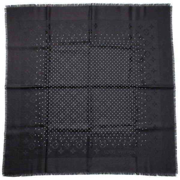 9053106 01 Louis Vuitton Dot Print Fringe Scarf Monogram Black