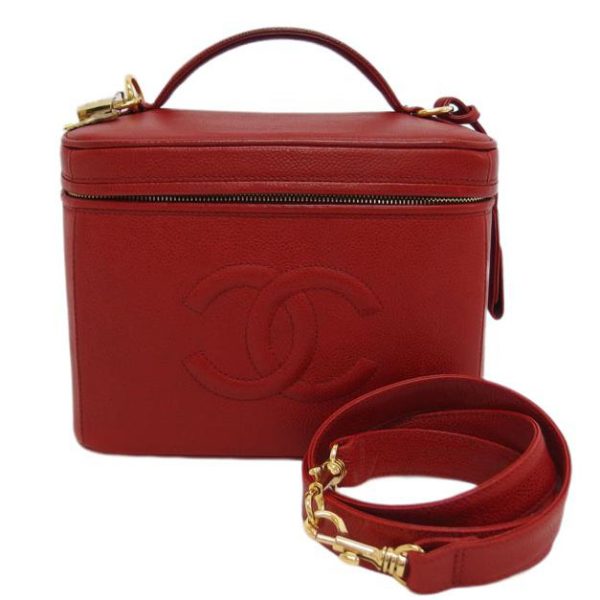 90857 1 CHANEL Caviar Skin 2WAY Vanity Bag Red