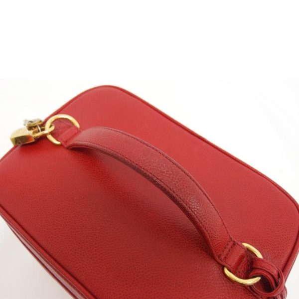 90857 4 CHANEL Caviar Skin 2WAY Vanity Bag Red