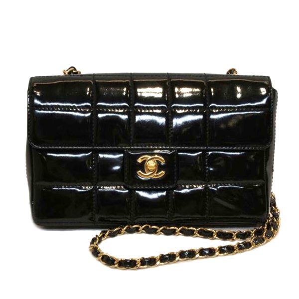 90902 1 Chanel Chocolate Bar Chain Shoulder Bag Enamel Black