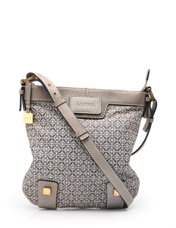 909073002078 1 Loewe New Road Line Canvas Leather Shoulder Bag Gray