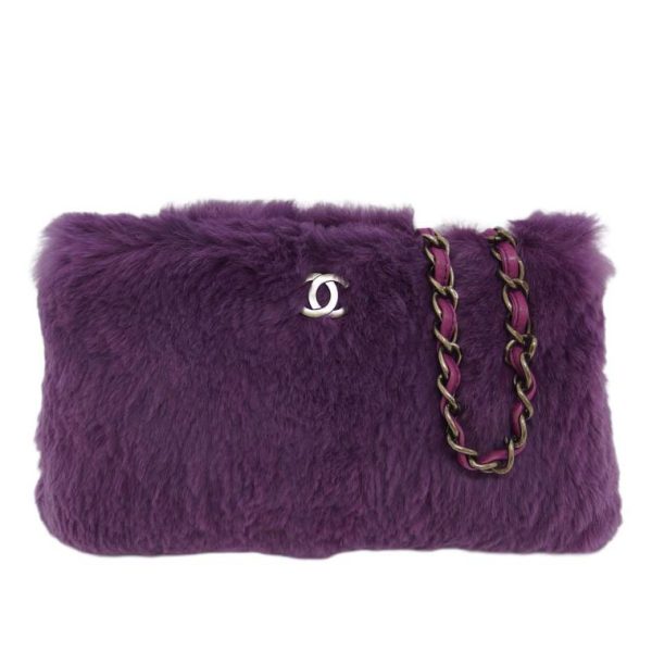 90918 1 CHANEL Rabbit Fur Chain Shoulder Bag Purple