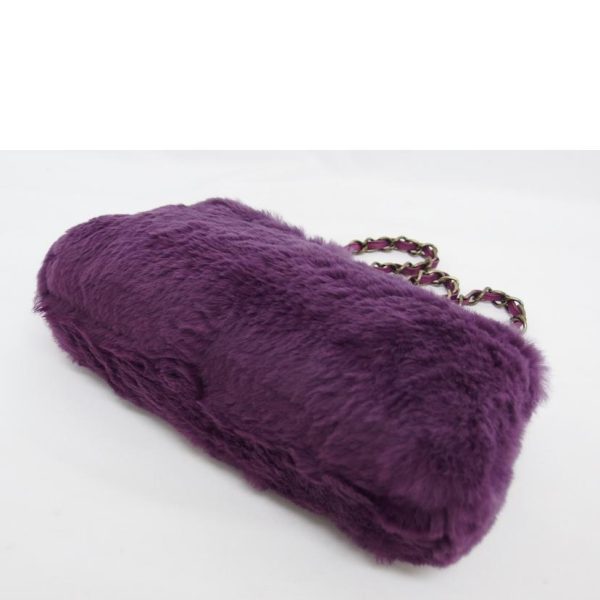 90918 3 CHANEL Rabbit Fur Chain Shoulder Bag Purple