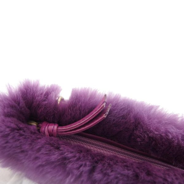 90918 7 CHANEL Rabbit Fur Chain Shoulder Bag Purple