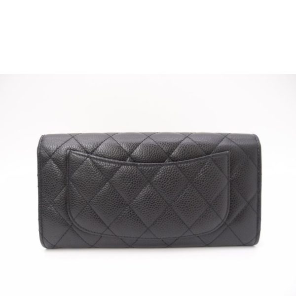 90988 2 Chanel Matelassé Caviar Skin Bifold Long Wallet Black