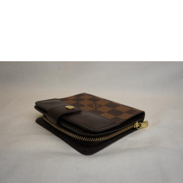 91077 3 Louis Vuitton Compact Zip Damier Ebene Wallet Brown