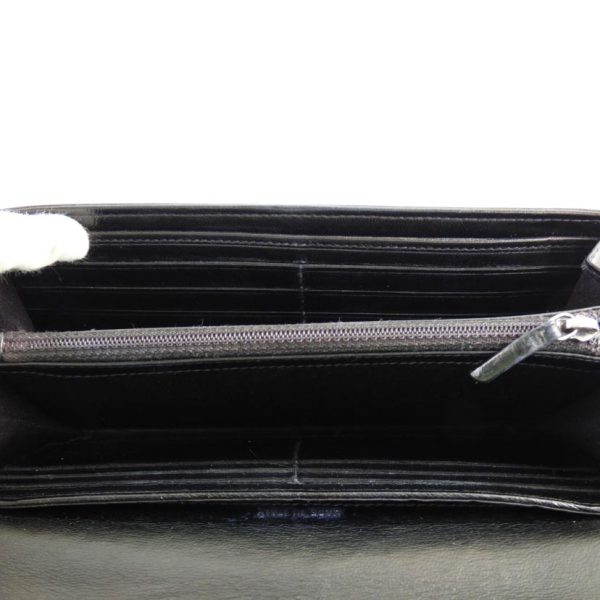 91102 5 Chanel Camellia Leather Long Wallet Black