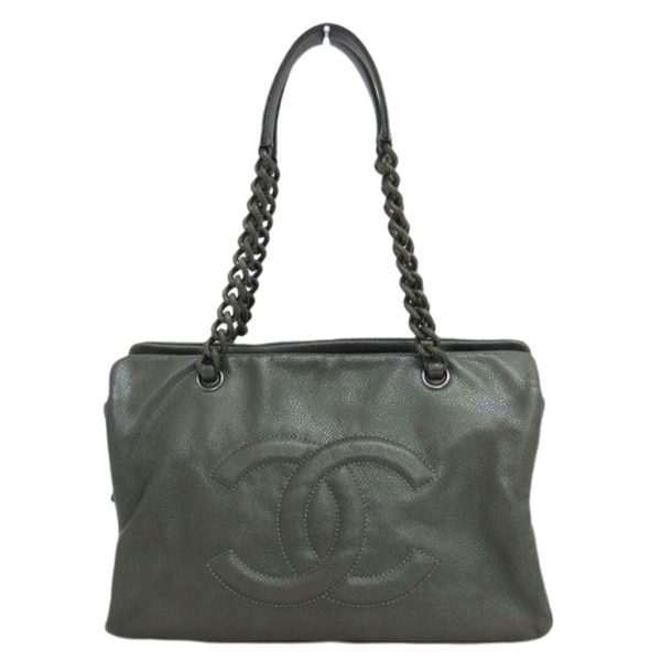 91144 1 Chanel Cocomark Leather Chain Tote Bag Gray