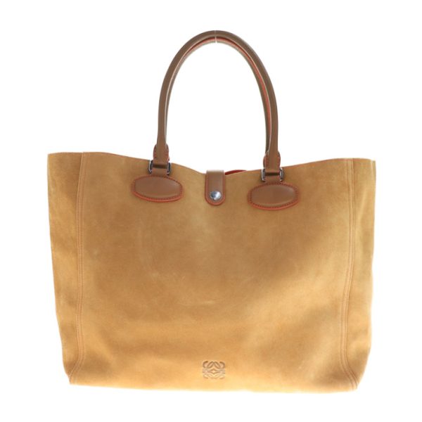 912113002109 1 Loewe Leo Suede Tote Bag Brown Orange