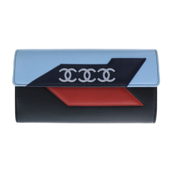 913083002101 1 Chanel Airline Triple Long Wallet Blue Red Black