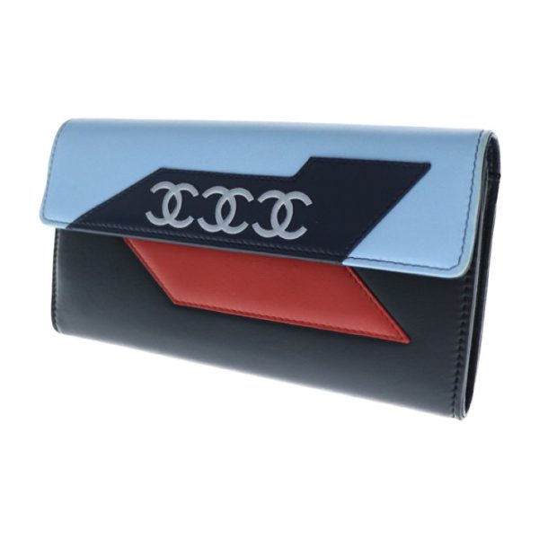 913083002101 2 Chanel Airline Triple Long Wallet Blue Red Black