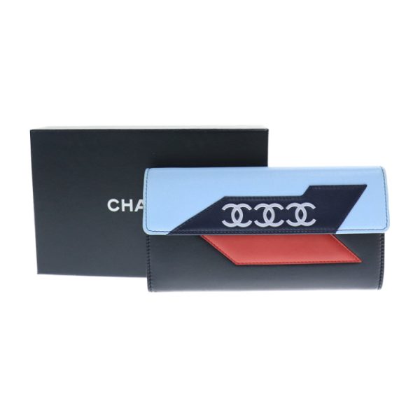 913083002101 7 Chanel Airline Triple Long Wallet Blue Red Black