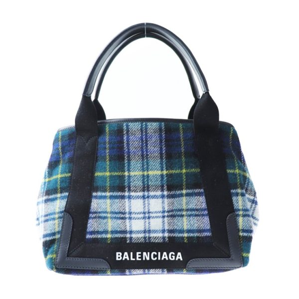 913113007170 1 Balenciaga Navy Cabas S Wool Leather Tote Bag Green