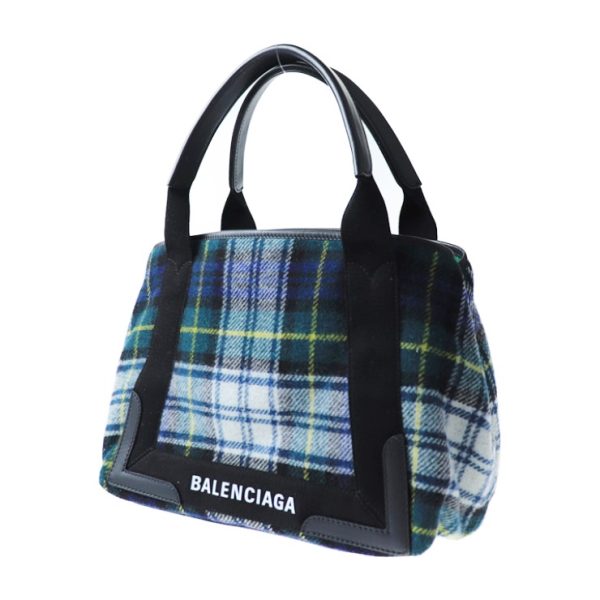 913113007170 2 Balenciaga Navy Cabas S Wool Leather Tote Bag Green