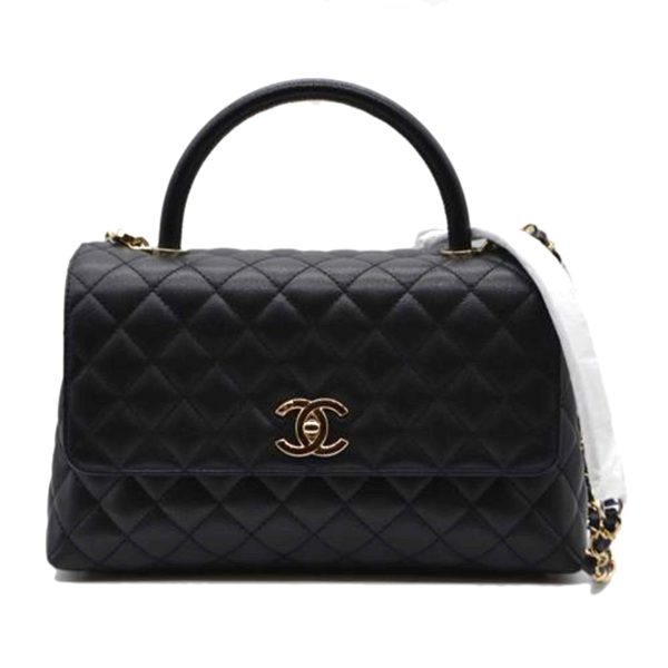 91314 1 Chanel Matelassé Caviar Skin Coco Handbag 29 Noir