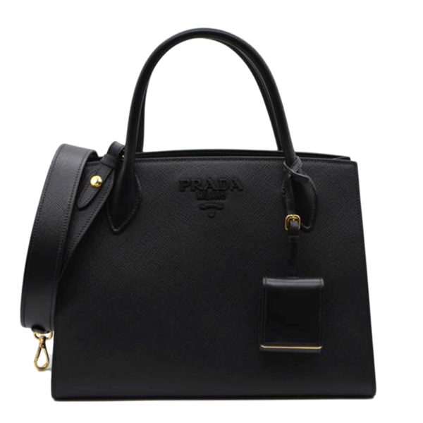 91321 1 Prada Saffiano Cuir 2WAY Leather Handbag Nero