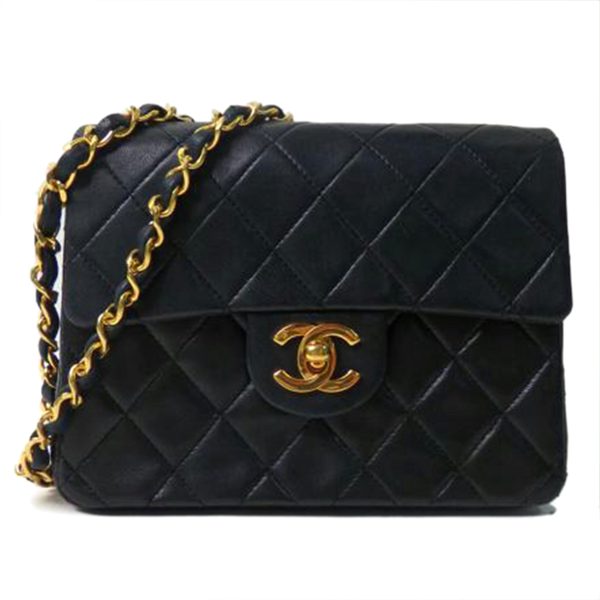 91461 1 Chanel Mini Matelasse Chain Shoulder Bag Lambskin Black