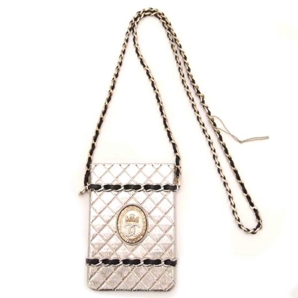 91749 1 Chanel Card Case Chain Necklace Silver