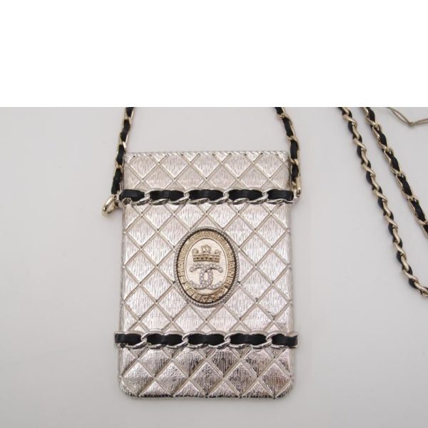 91749 3 Chanel Card Case Chain Necklace Silver