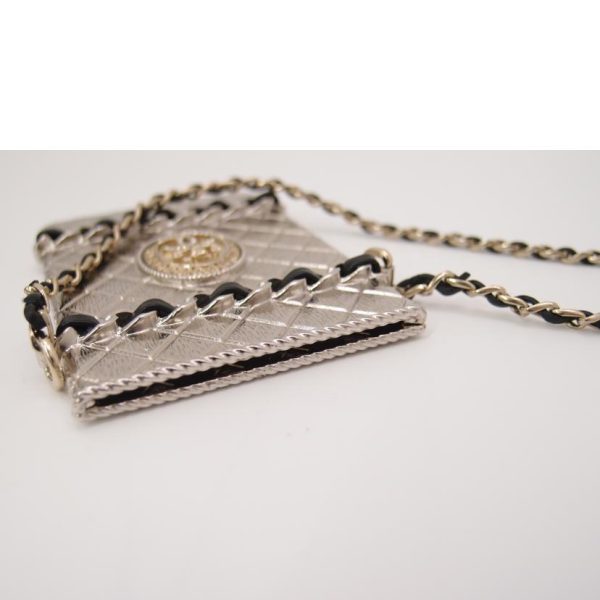 91749 4 Chanel Card Case Chain Necklace Silver