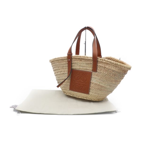 919063007269 10 Loewe Raffia Leather Basket Bag Beige Brown