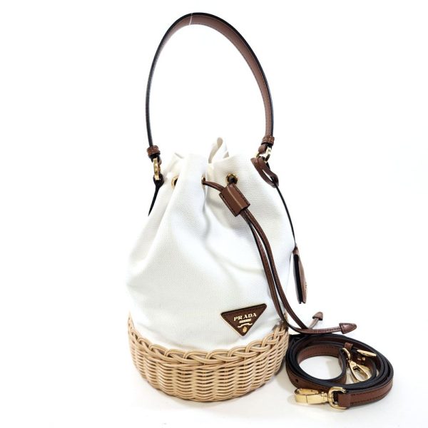 921 1 PRADA Wicker Basket Bag Canvas White