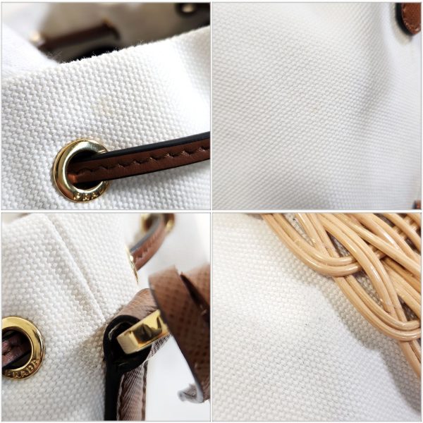 921 3 PRADA Wicker Basket Bag Canvas White