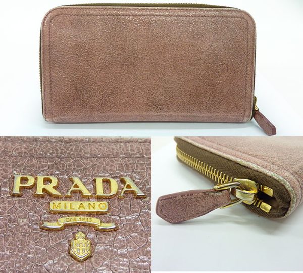 923 3 Prada Goat Leather Round Zipper Long Wallet Pink