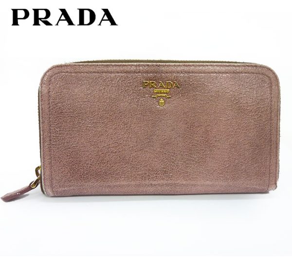 923 Prada Goat Leather Round Zipper Long Wallet Pink